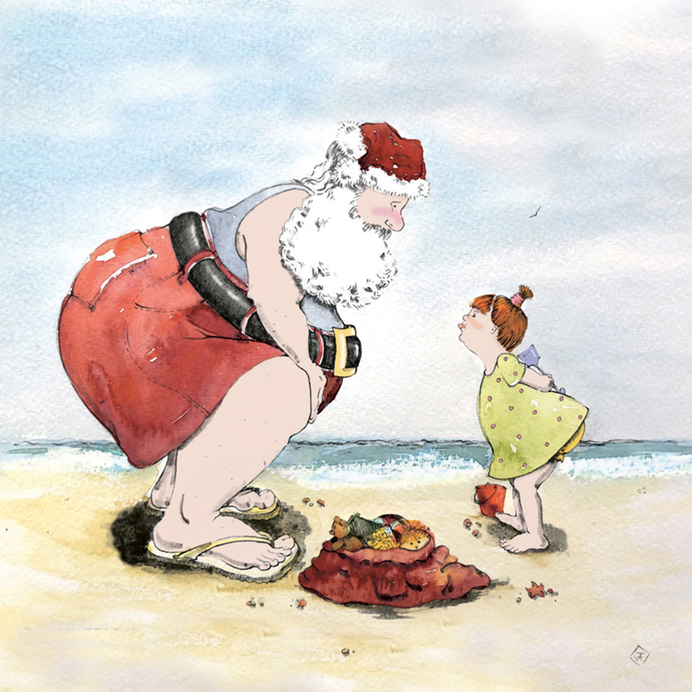 Retro Surfing Santa Christmas Card Series