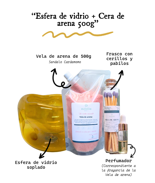 Esfera de vidrio + Cera de arena