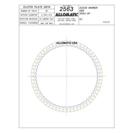 PLATO FRICCION TF60SN, 09G 1/2/3/4TA C1, K1 (56D/U4/.066) 03+ ALOMATIC 133107