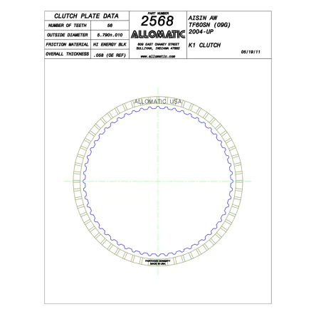 PLATO FRICCION TF60SN, TF70-SC, 09G 1/2/3/4TA C1, K1 (56D/U5-6/.058) 05+ DELGADO ALLOMATIC 133107A