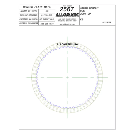 PLATO FRICCION TF60SN, 09G, 4/5/6TA, C2, K2 (55D/U3/.066) 03+ ALOMATIC 133109