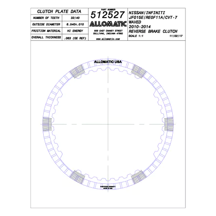 PLATO FRICCION RE0F11A JF015E CVT-7 REVERSA (32-40D/U4/.063) 10-14 ALLOMATIC
