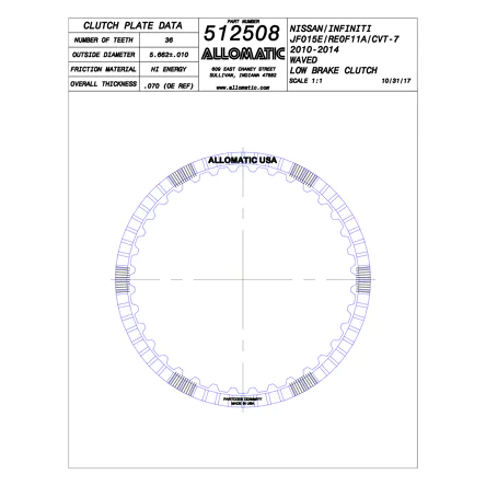 PLATO FRICCION RE0F11A JF015E CVT-7 BAJA(36D/U2/0.070) ONDULADO 10-14 ALLOMATIC