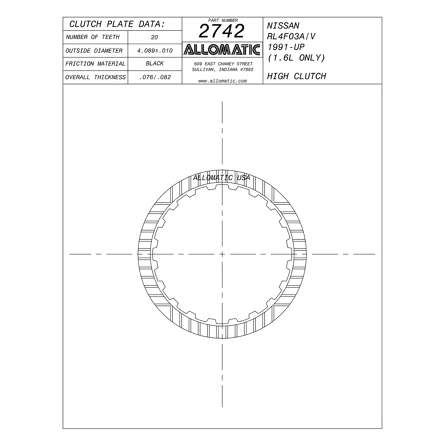 PLATO FRICCION RL4F03A ALTA (20D/U4/.079) 91-99 FINO SOLO 1.6L ALLOMATIC 99102A