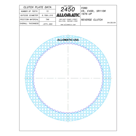 PLATO FRICCION C-6, E4OD BAJA, REVERSA (72D/U5-6/.077) 76-96 ALLOMATIC 36504A