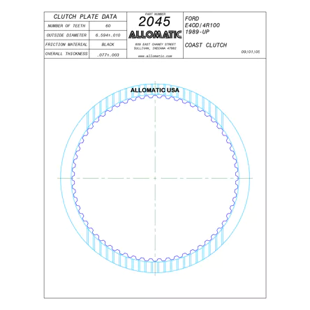 PLATO FRICCION E4OD, 4R100 COAST (60D/U2-3/.077) 89-04 ALLOMATIC 36101