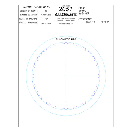 PLATO FRICCION 4R100 O.D. (32D/U2-3/.077) 99-04 ALLOMATIC 36103B