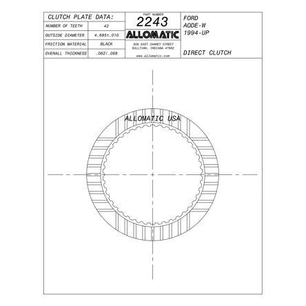 PLATO FRICCION 4R70W/E, 4R75W/E DIRECTA (42D/U6/.068) 97+ DELGADO ALLOMATIC 76304A