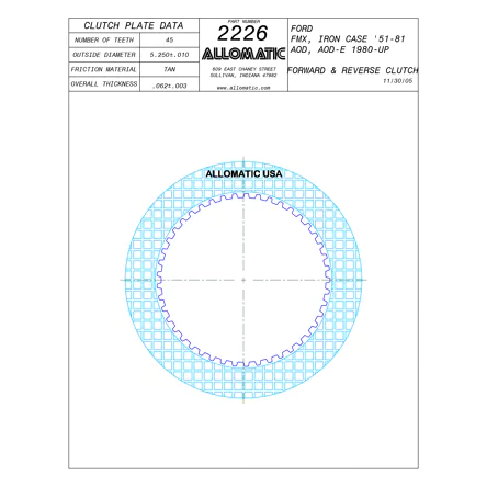 PLATO FRICCION AOD, AODE, FIOD, FIODE, 4R70W/E, 4R75E/W, FMX AVANCE, REVERSA (45D/U4-5/.062) 51-05 CHICO ALLOMATIC 76404
