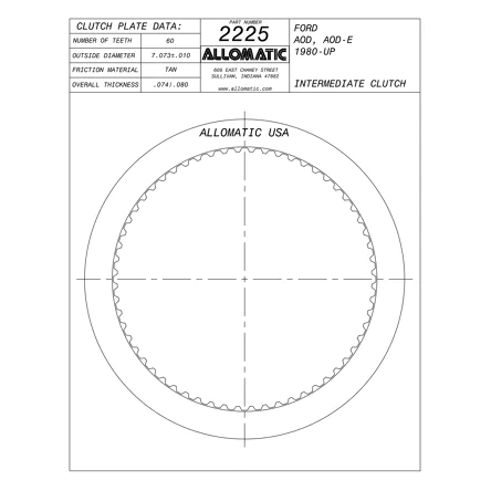 PLATO FRICCION AOD, AODE, FIOD, FIODE, 4R70W/E INTERMEDIA (60D/U3/.077) 80-95 ALLOMATIC 76604