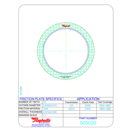 PLATO FRICCION A4LD, C-3 AVANCE (72D/U3-6/.077) 74-89 RAYBESTOS 56404