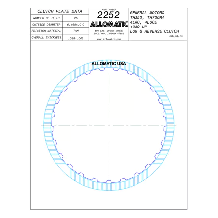 PLATO FRICCION TH-700, 4L60, 4L60E, 4L65E BAJA REVERSA (25D/U4-5/.088) 82-06 ALLOMATIC 35109