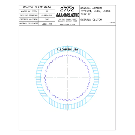 PLATO FRICCION TH-700, 4L60, 4L60E, 4L65E SOBREMARCHA (36D/U2/.080) 85-06 ALLOMATIC 77102