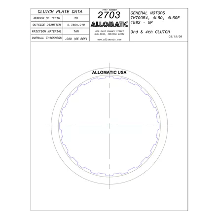 PLATO FRICCION TH-700, 4L60, 4L60E 3/4TA. (20D/U6/.080) 82-00 ALLOMATIC 77104