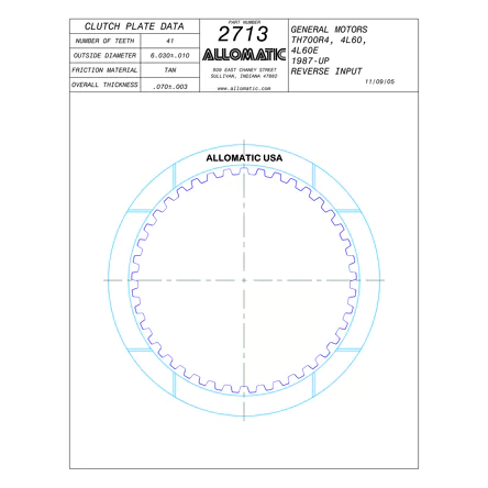 PLATO FRICCION TH-700, 4L60, 4L60E, 4L65E REVERSA (41D/U4/.070) 87-06 ALLOMATIC 77101A