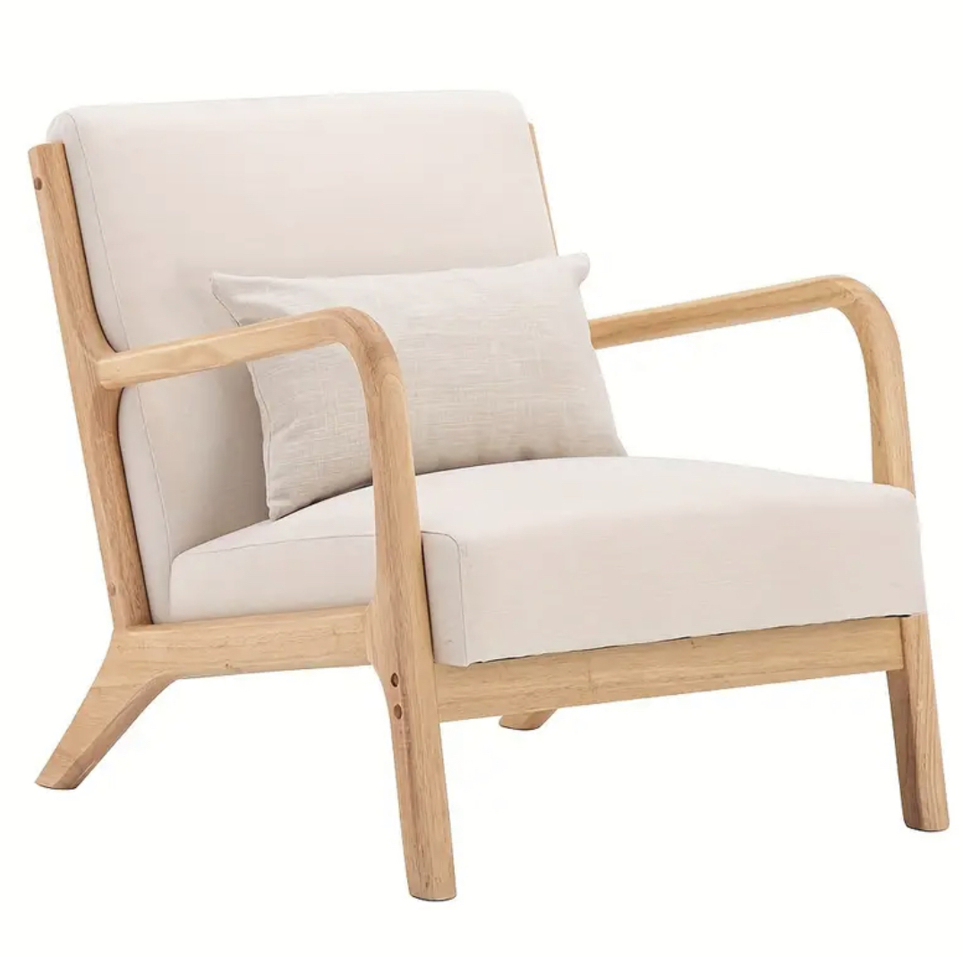Beige Upholstered Chair with Oak Frame