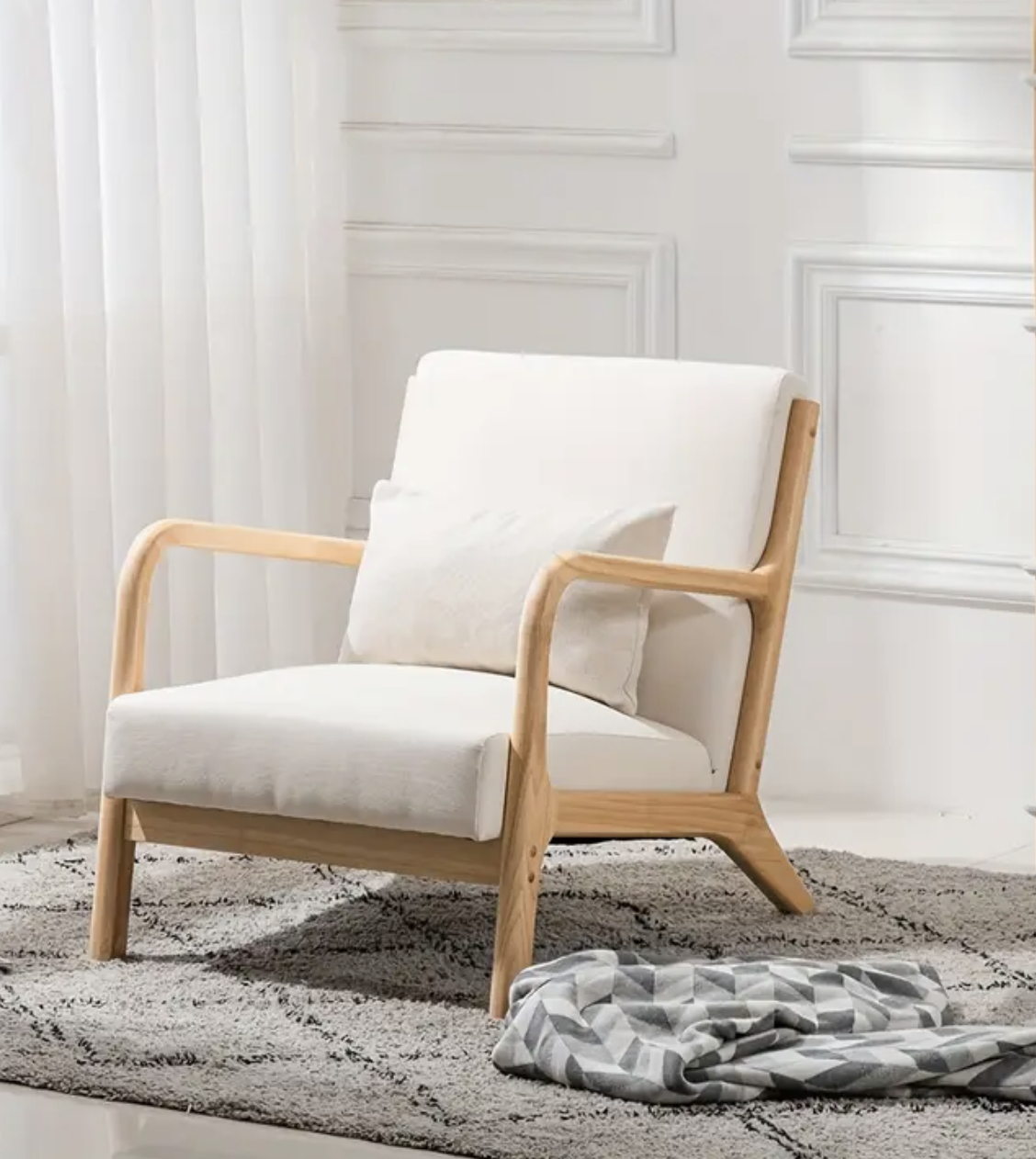 Beige Upholstered Chair with Oak Frame