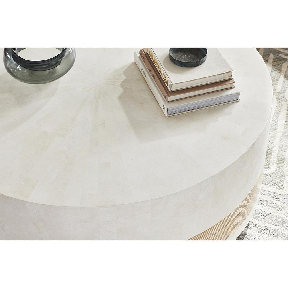 White Agate Stone coffee table with rattan inlay accent