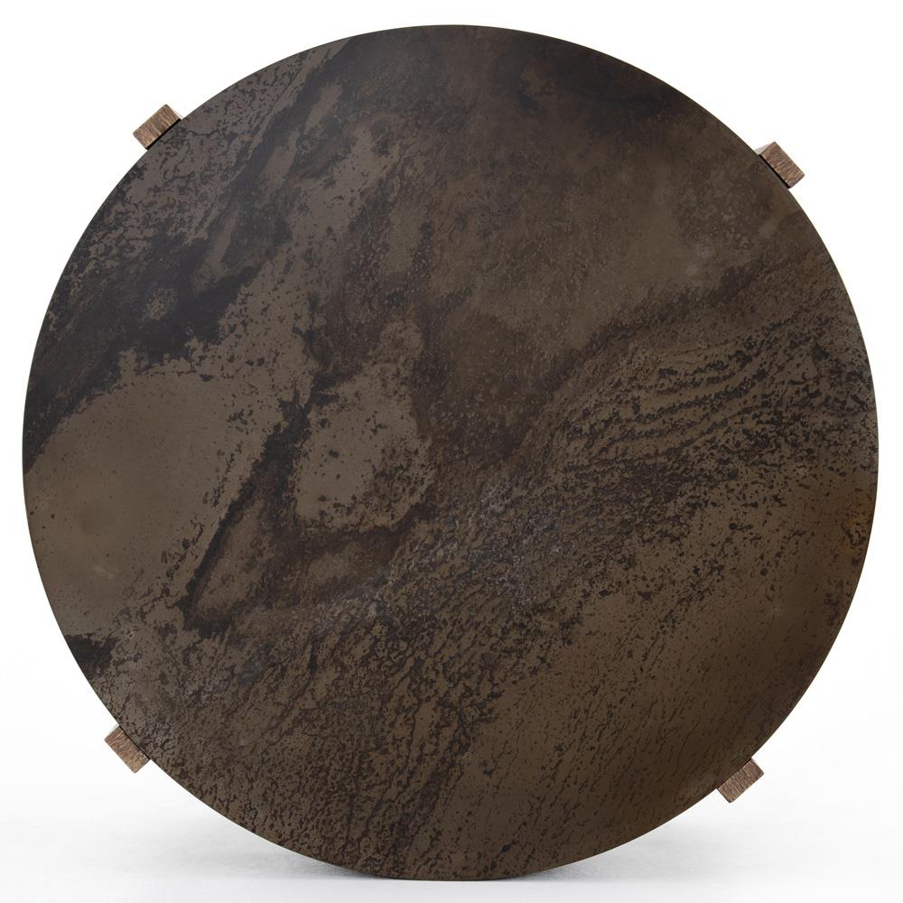 Round Patterned Iron Top with Oak Base Coffee Table