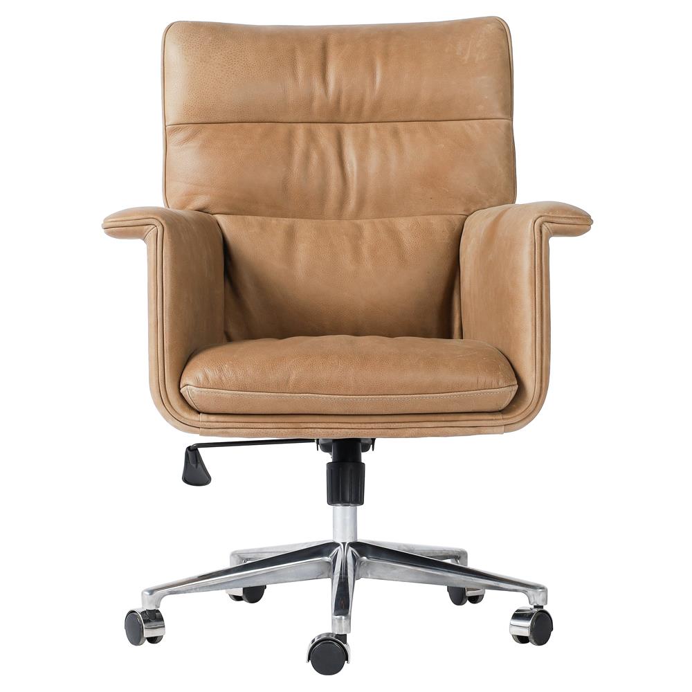 Upholstered Camel Leather Swivel Chair