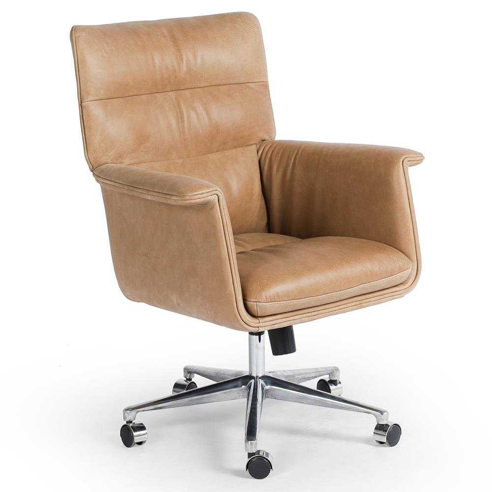 Upholstered Camel Leather Swivel Chair