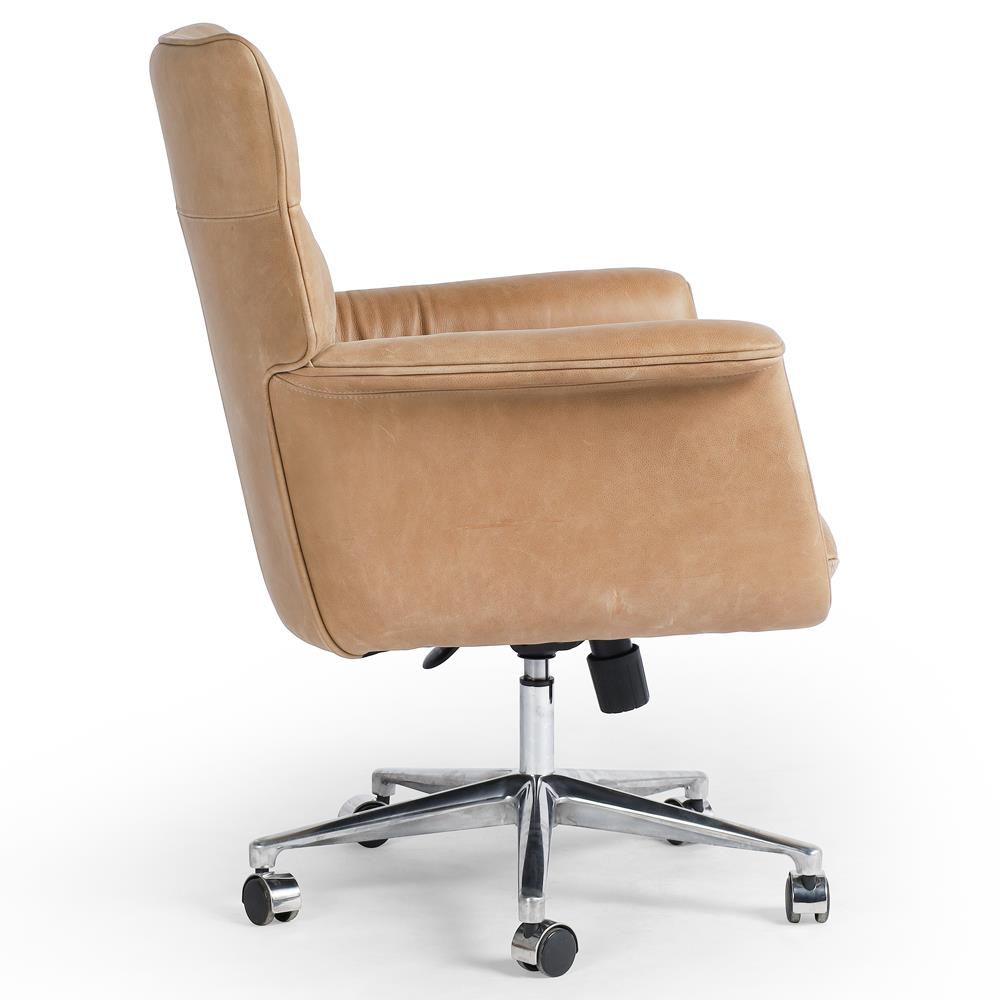 Upholstered Camel Leather Swivel Chair