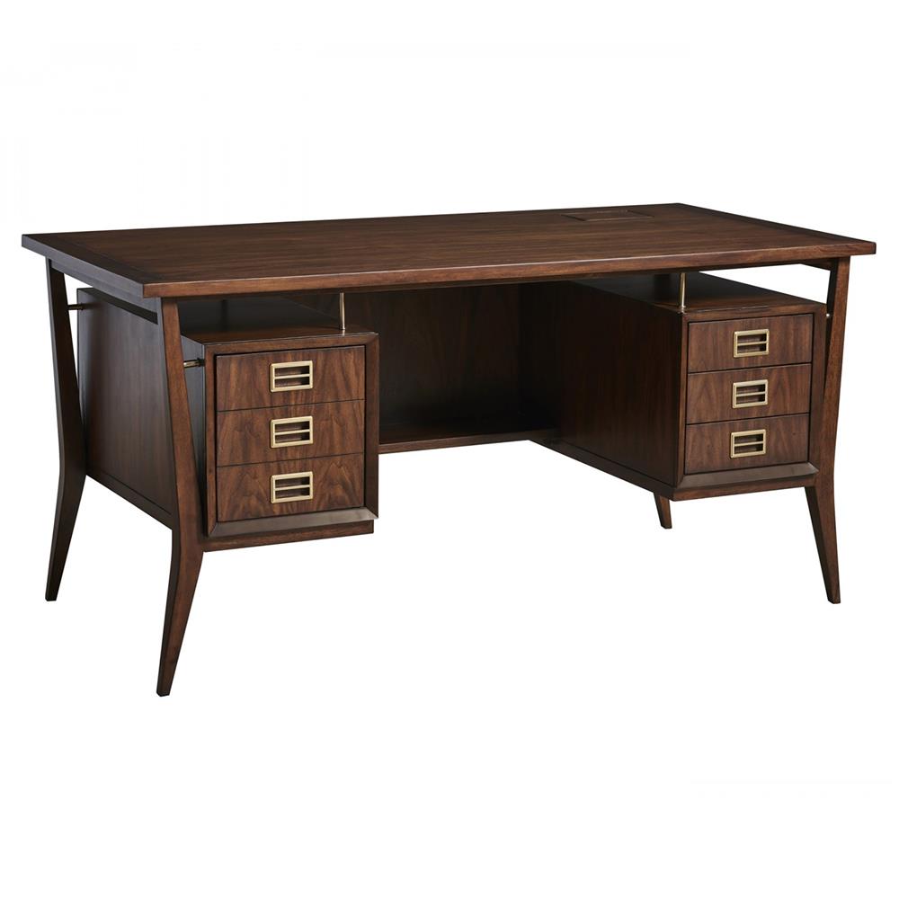 Walnut Writing Desk with Brass Accent Hardware