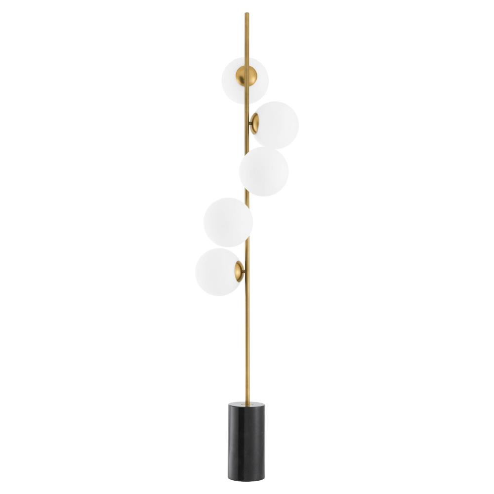  Eichholtz Tempo Modern 5 Lamp Clear Glass Spheres Gold Floor Lamp