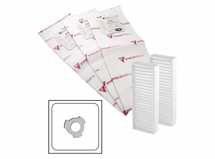 Sac électrostatique robuste - 3 dents - Paquet de 3 sacs et 2 filtres à poussière de carbone - 22 litres