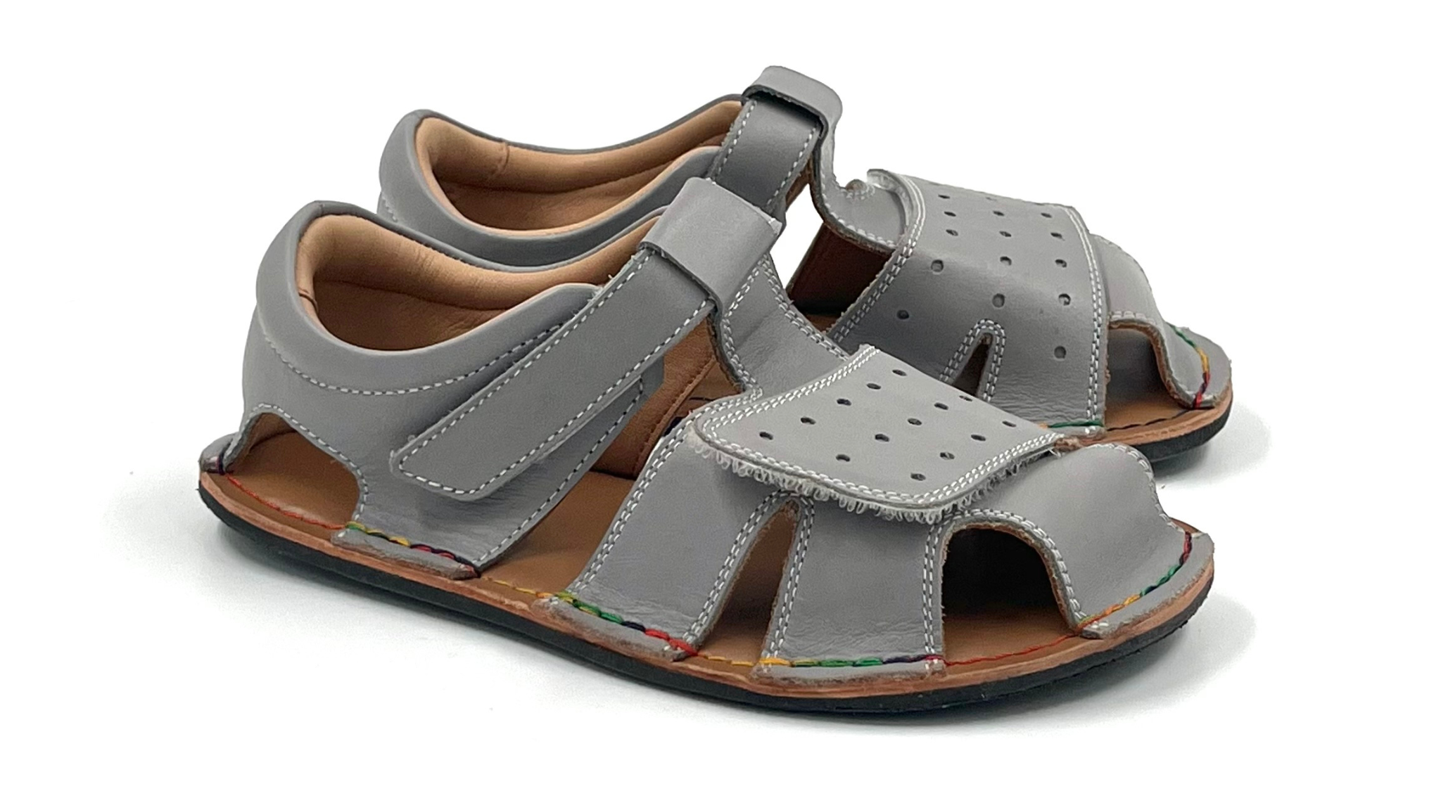 Barefoot Leather Sandals for Kids "Sanderling" (grey)
