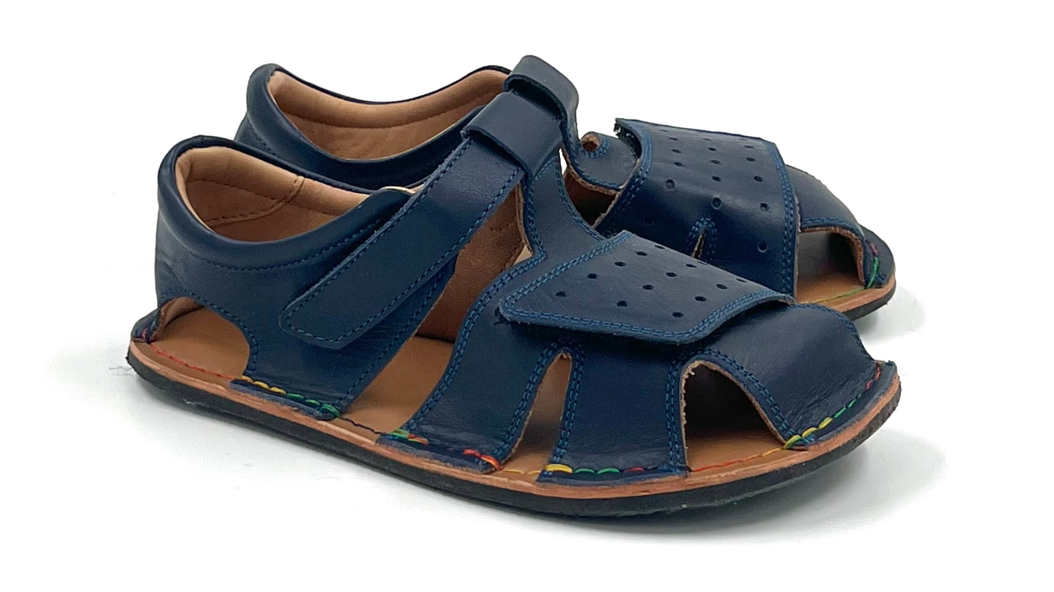 Barefoot Leather Sandals for Kids "Sanderling" (navy)