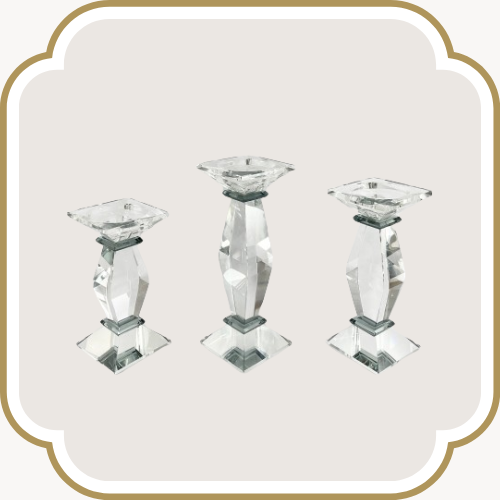 Ensemble de trois chandelles cristal - Motif Bombé