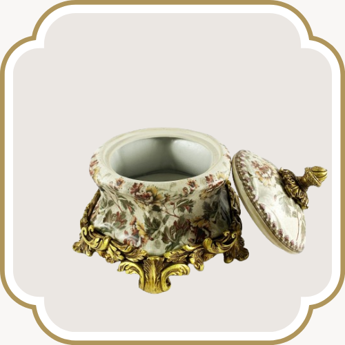 Bonbonnière ronde en porcelaine - Motif Fleurs de feu