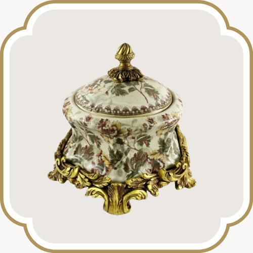 Bonbonnière ronde en porcelaine - Motif Fleurs de feu