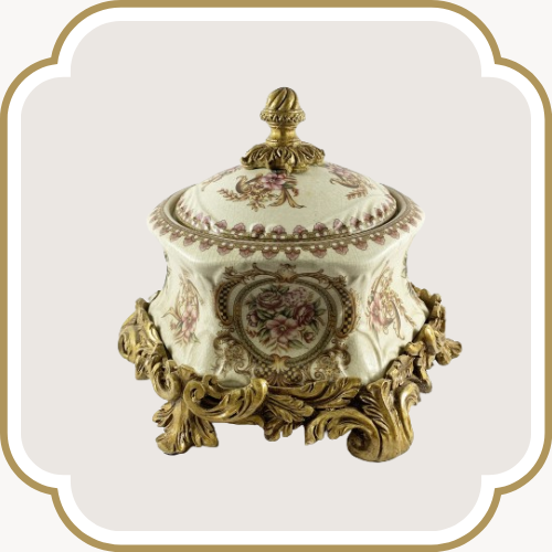 Bonbonnière ronde en porcelaine - Motif Rose