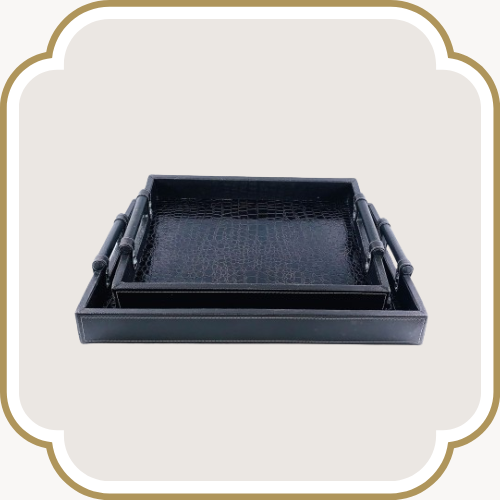 Ensemble de deux plateaux noir en simili cuir