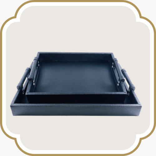 Ensemble de deux plateaux noir en simili cuir