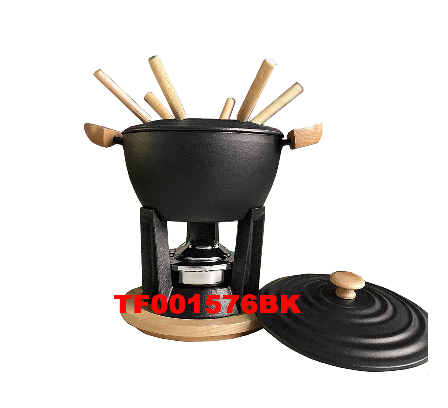 12 PCS DELUXE CAST IRON FONDUE & WARMER SET