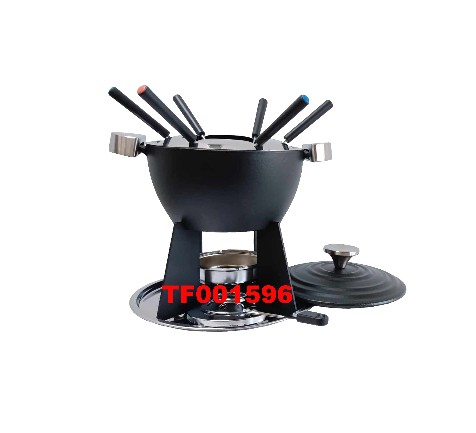 12 PCS DELUXE CAST IRON WARMER AND FONDUE SET