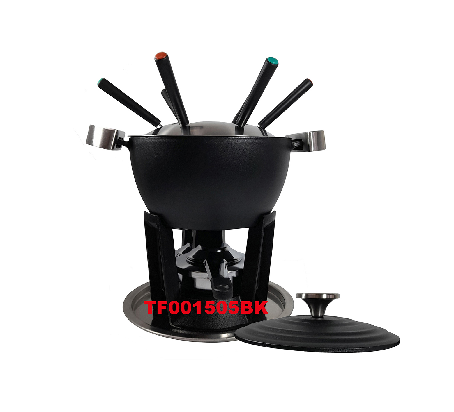 12 PCS DELUXE CAST IRON WARMER AND FONDUE SET