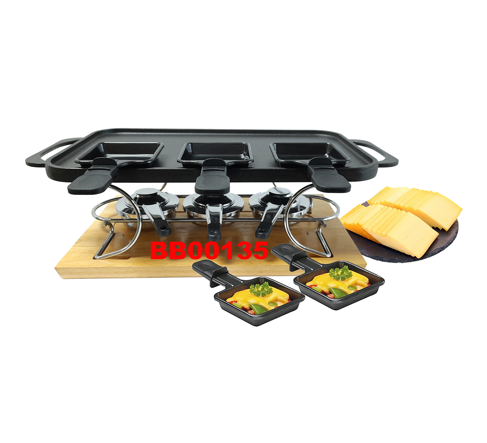 22 PCS DELUXE (3 in 1) CAST IRON GRILL & RACLETTE SET