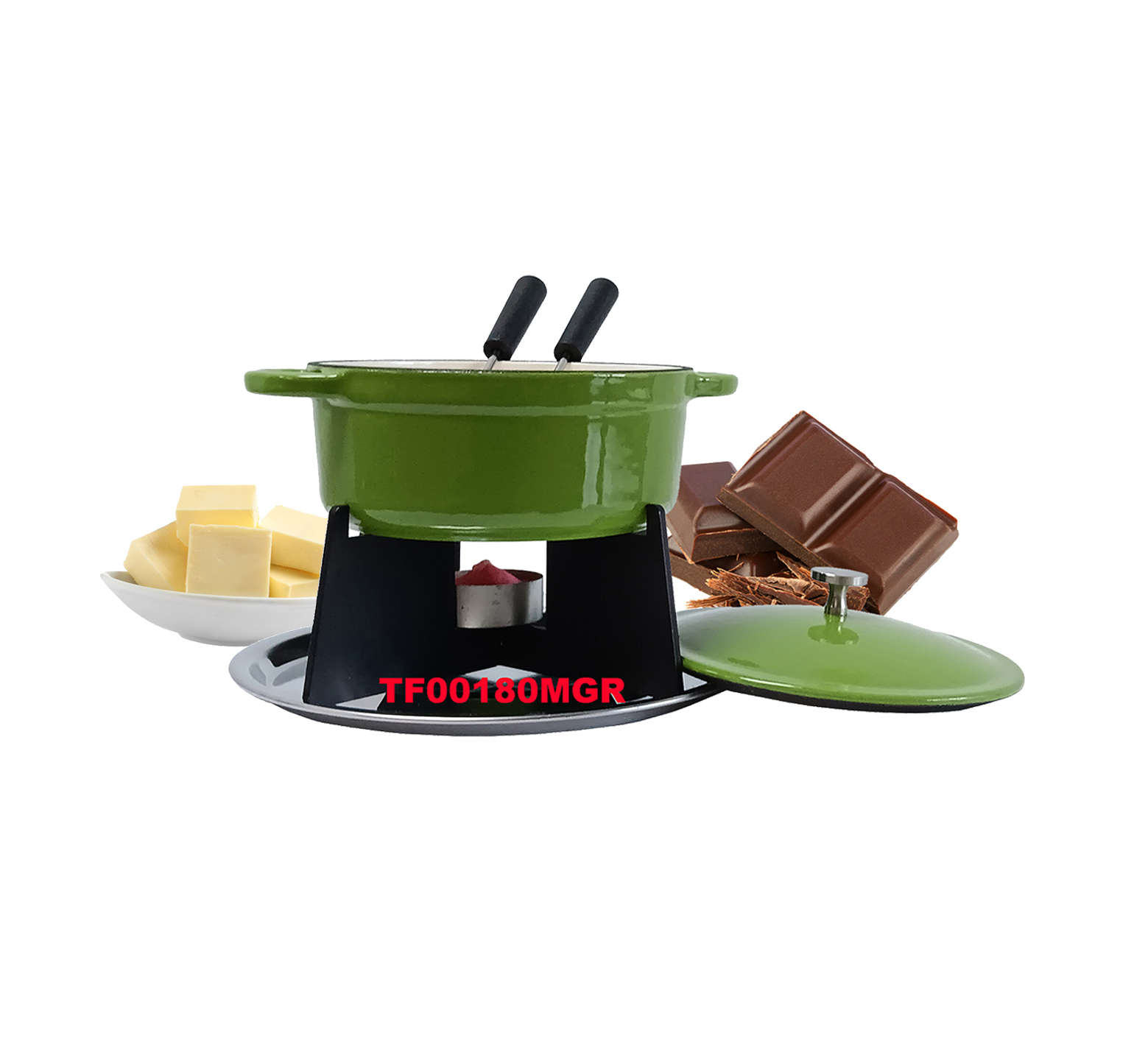 7 PCS CAST IRON CHOCOLATE FONDUE SET