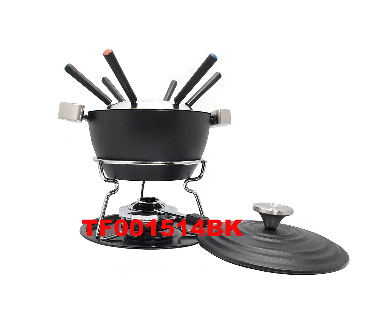 12 PCS DELUXE CAST IRON WARMER AND FONDUE SET
