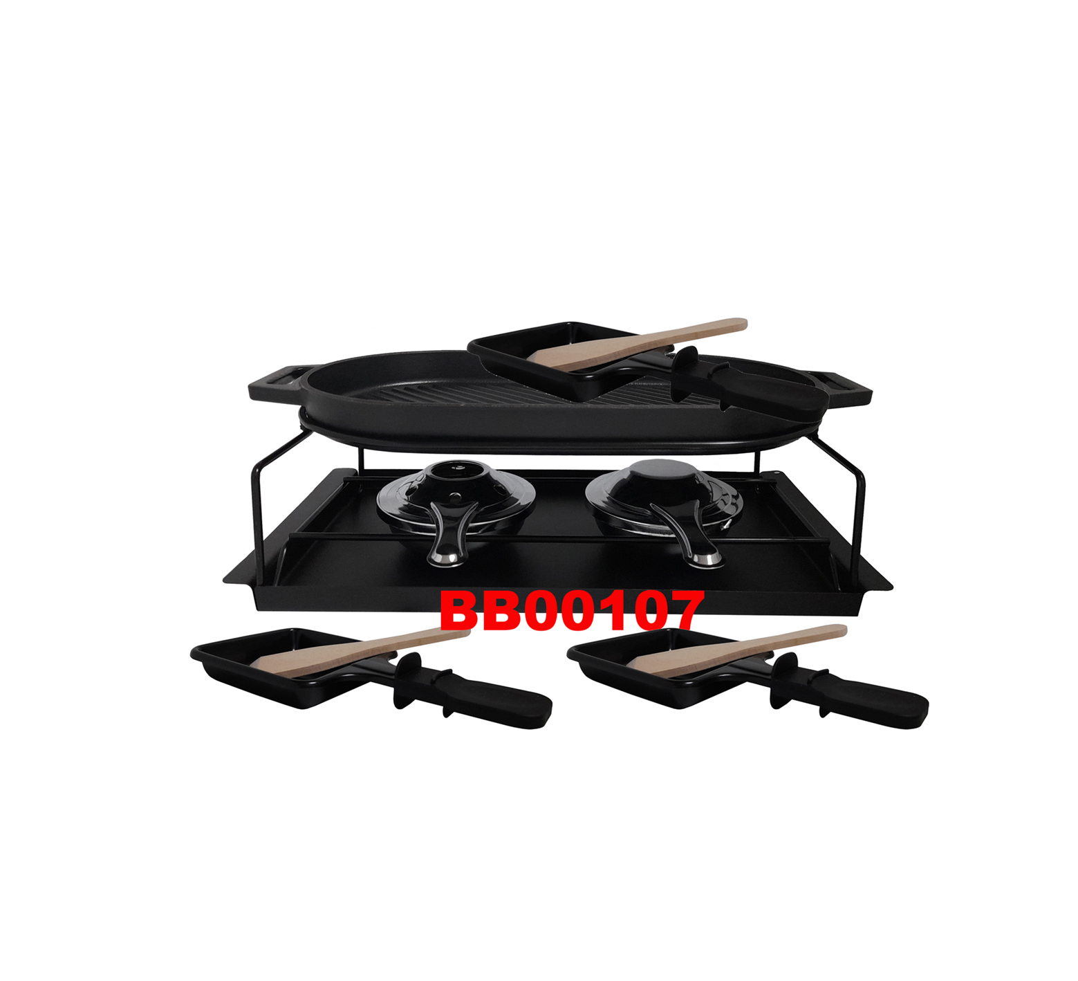 15 PCS (2 in 1) CAST IRON GRILL & RACLETTE SET