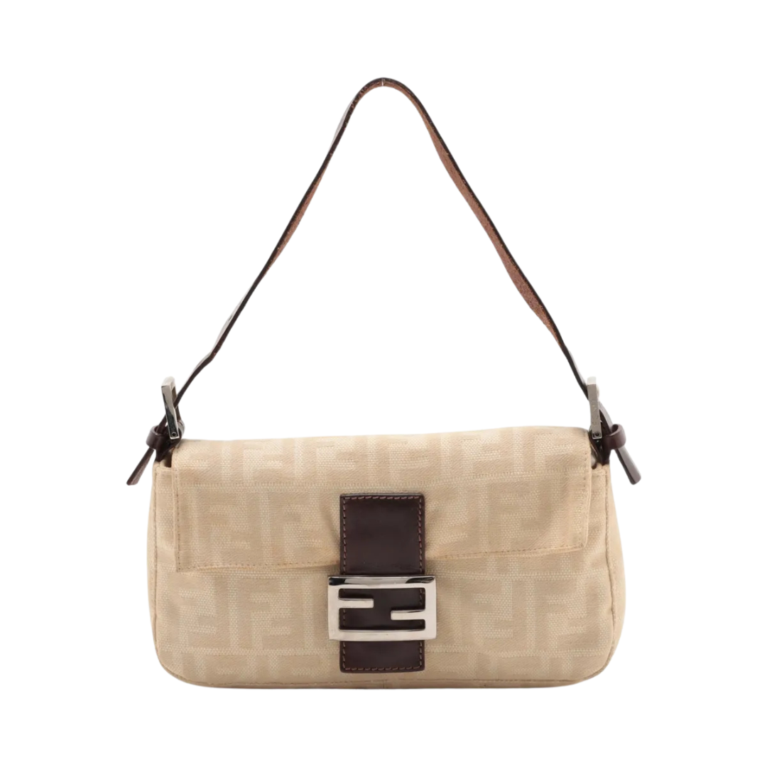 Vintage Fendi Cream Zucchino Baguette Shoulder Bag