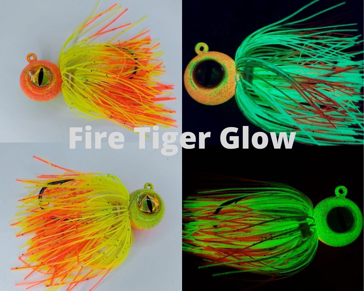 Skirted Big Eye Ball Jigs Fire Tiger Glow