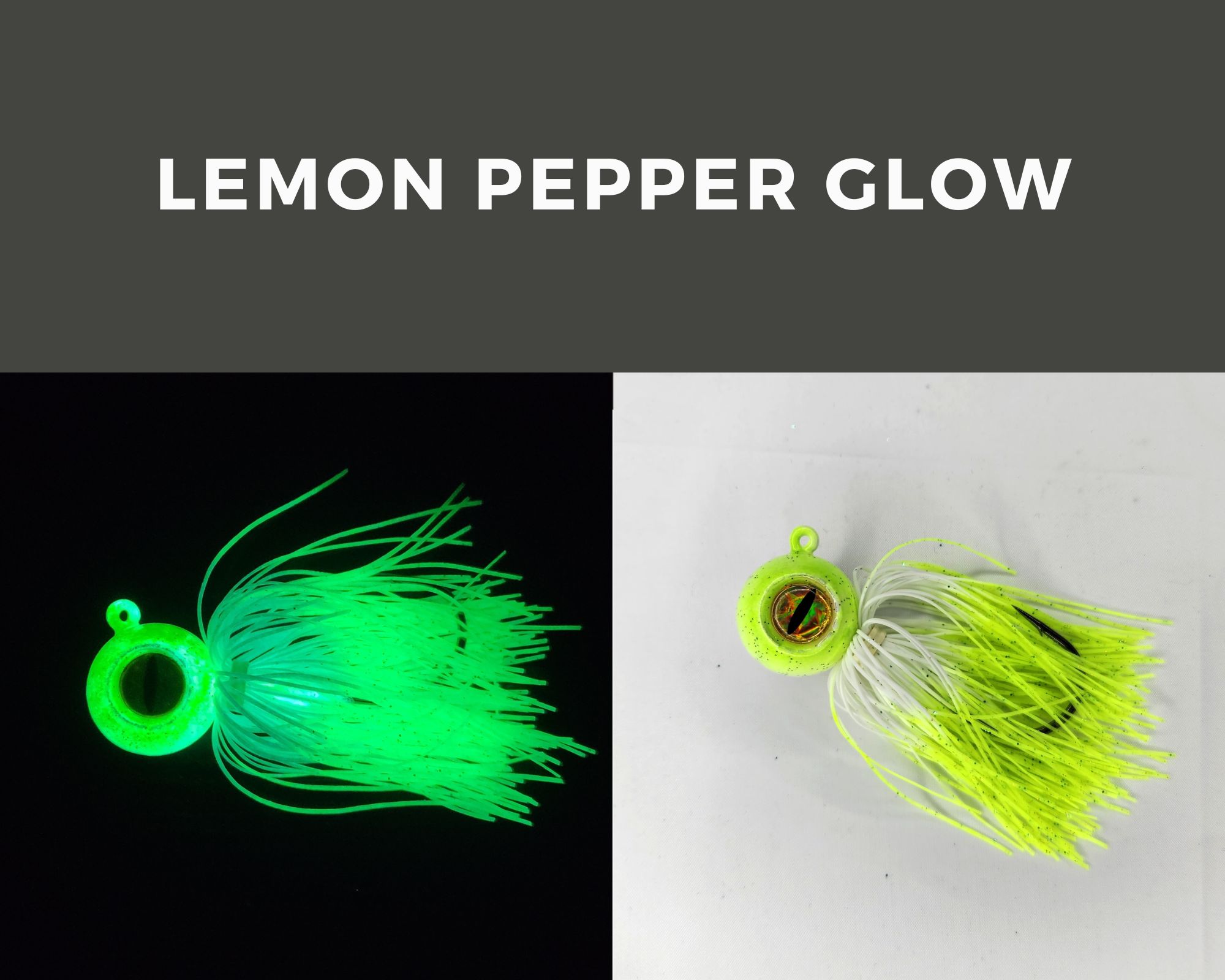 Skirted Big Eye Ball Jigs Lemon Pepper Glow