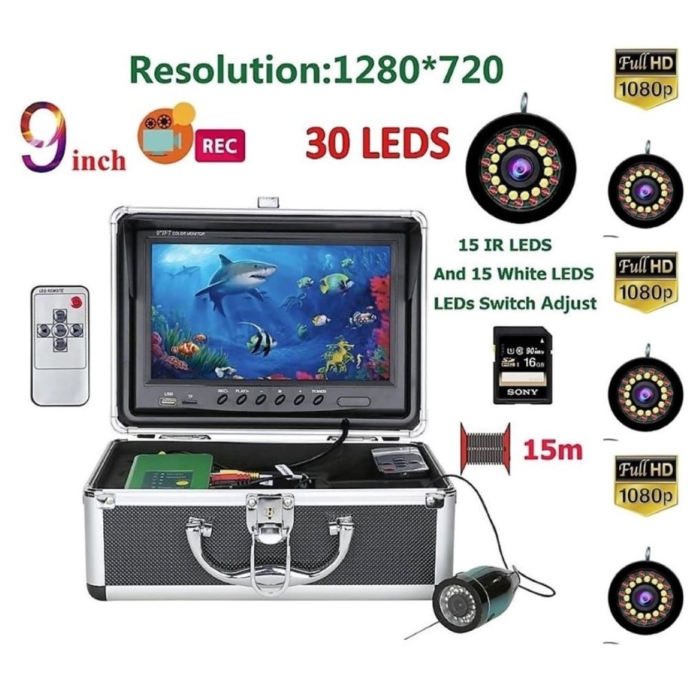 Povandeninė kamera FULL HD su 9 colių su įrašymu 30m
