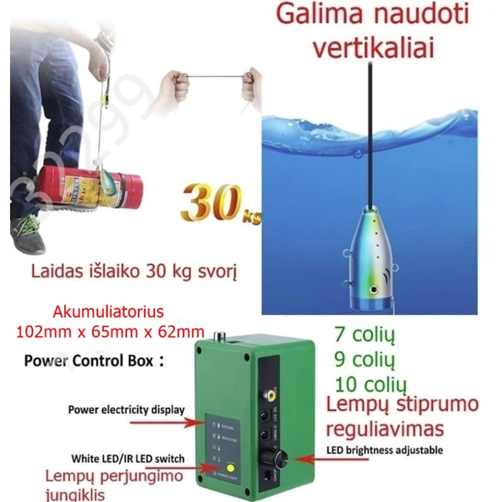 Povandeninė kamera, 7 colių ekranas 30m