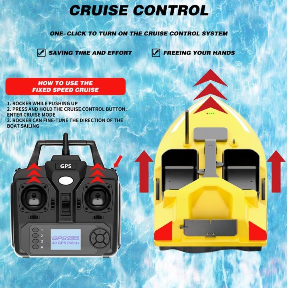 Laivelis geltonas Flytec V020 GPS 40 taškų pašarų masalų